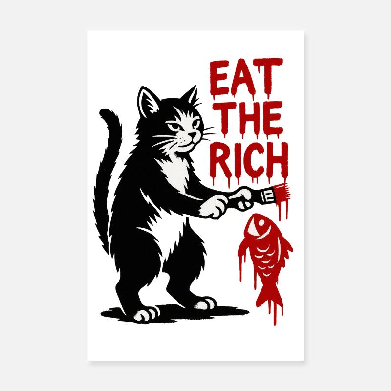 Graffiti de chat : Font de chasse au poisson Poster 20 x 30 cm