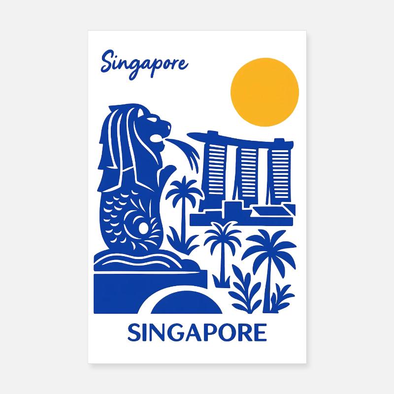 Blue Merlion Skyline Singapore Poster 8" x 12" (20x30 cm)