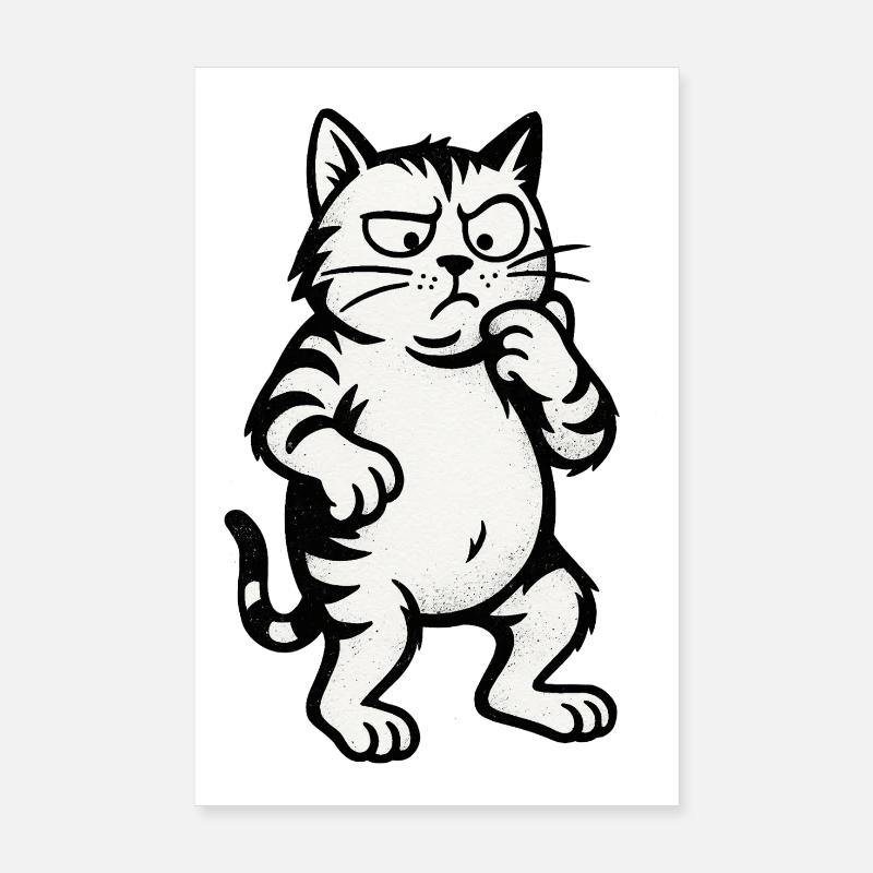Dessin animé du chat pensif Poster 20 x 30 cm