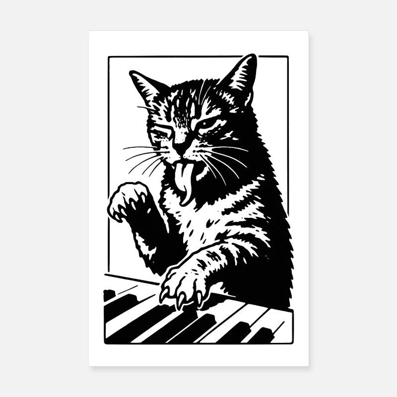 Black and white cat at the piano Poster 8" x 12" (20x30 cm)