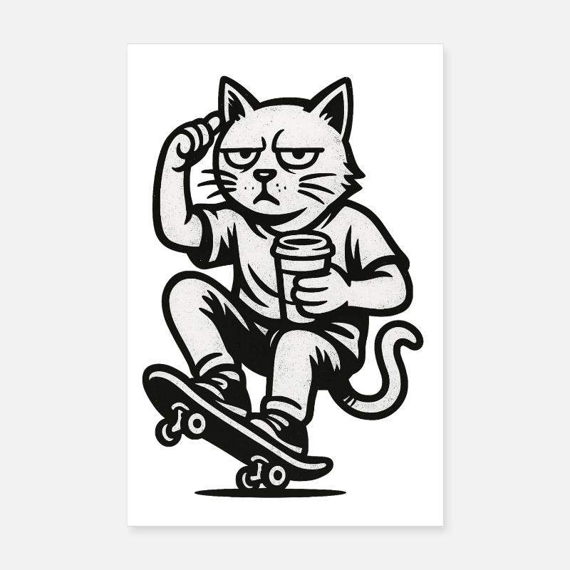 Grimmiger Skate-Kater Poster 20x30 cm