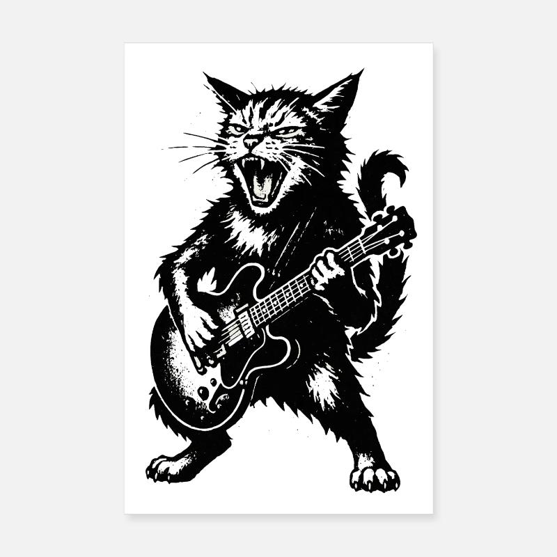 Chat en colère avec guitare électrique Poster 20 x 30 cm