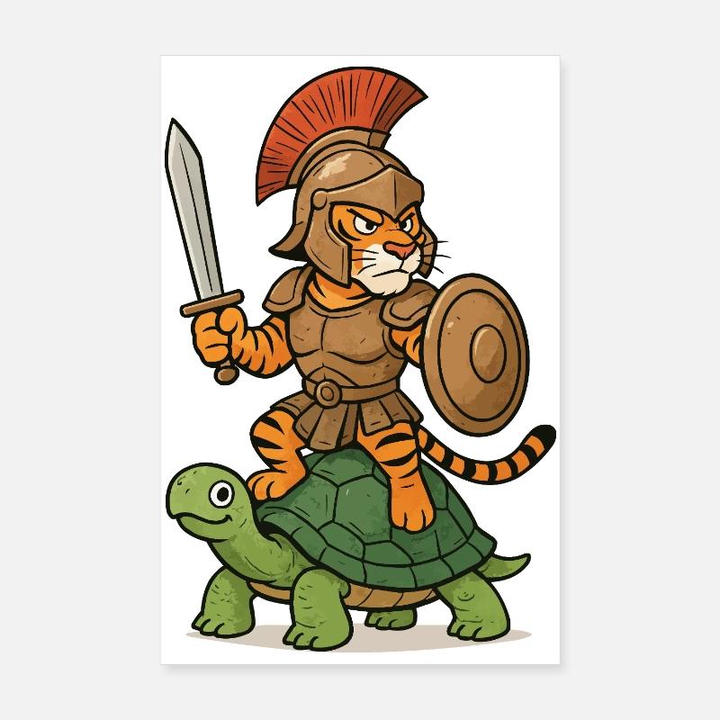 Gladiator Tiger on Turtle Poster 8" x 12" (20x30 cm)