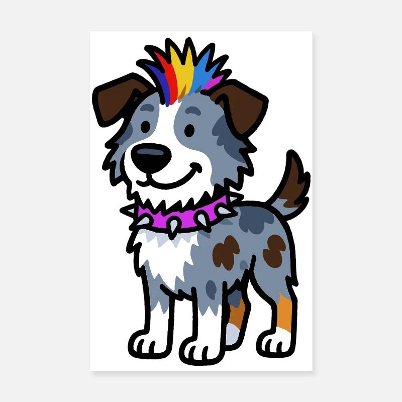 Australian Shepherd Punk Design Poster 8" x 12" (20x30 cm)
