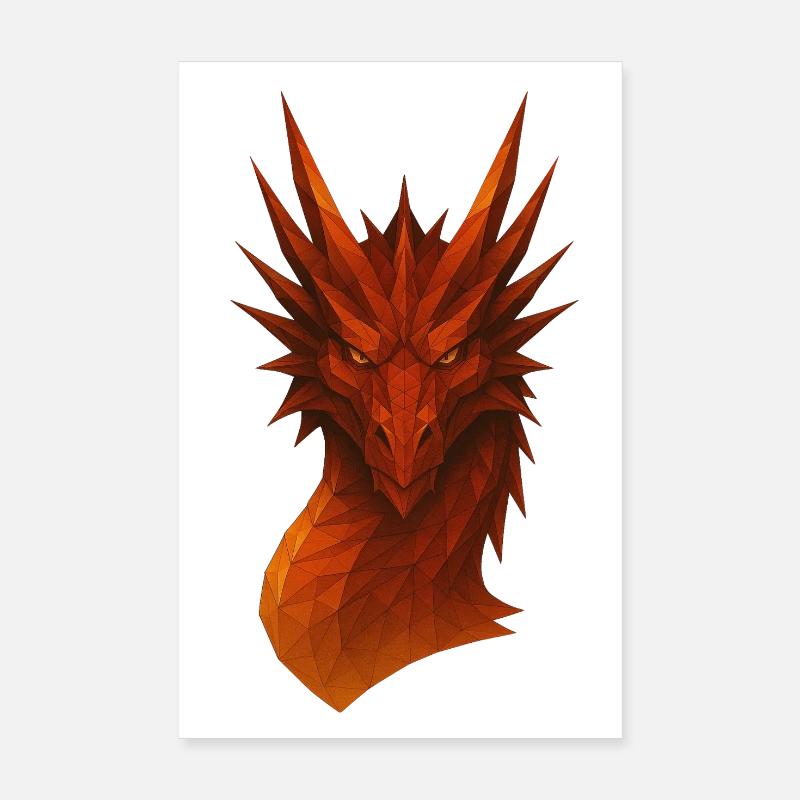 Flammender Lowpoly Drache - Poster 20x30 cm - Weiß