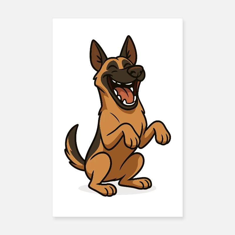 Chien Malinois Rieur - Poster 20 x 30 cm - blanc