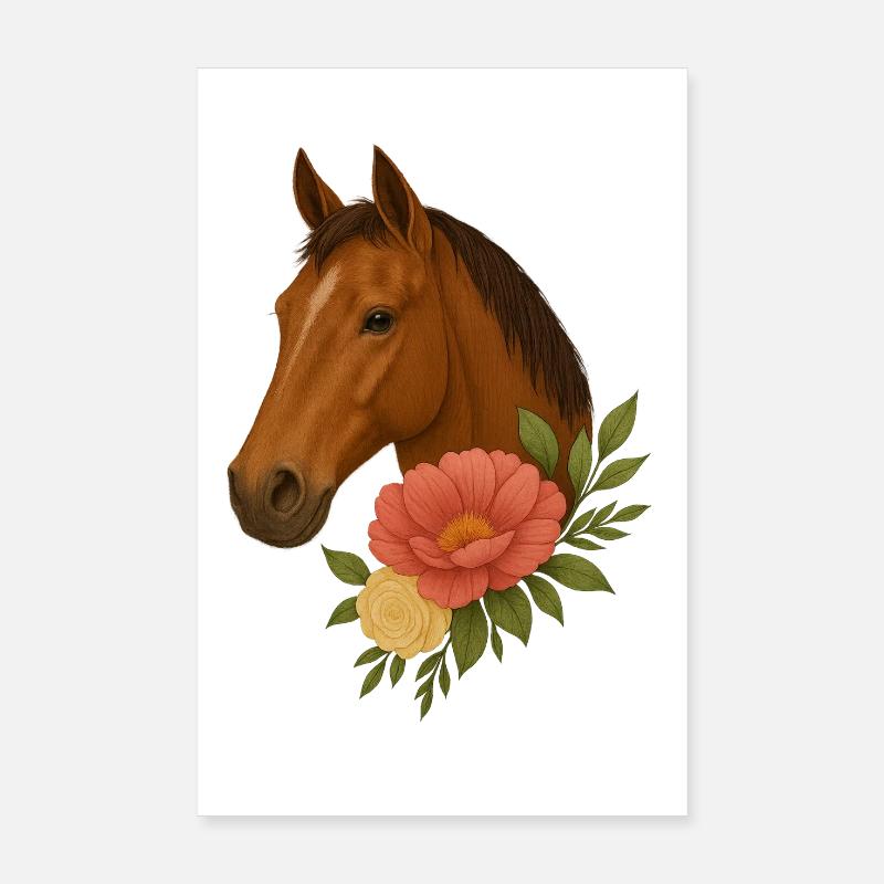 Tête de cheval avec couronne de fleurs Poster 20 x 30 cm
