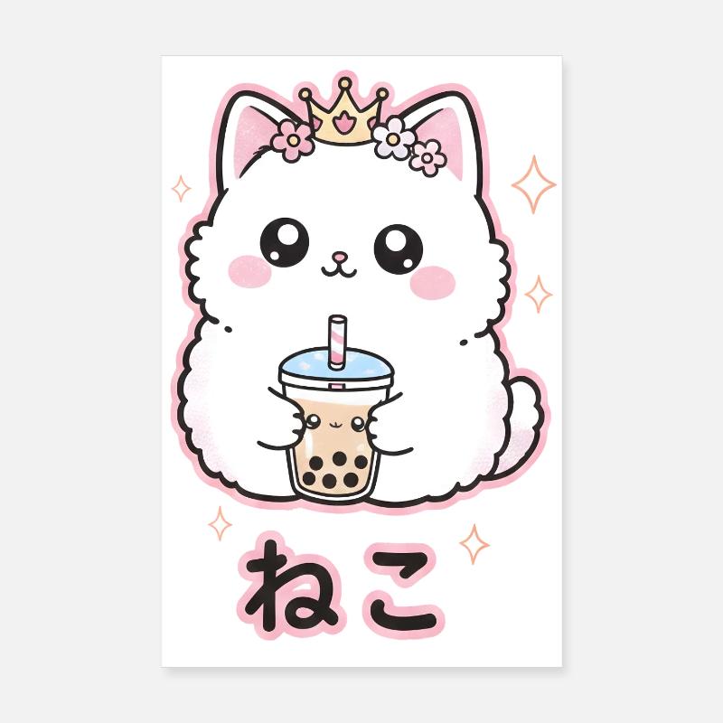 Reine des chats au bubble tea Poster 20 x 30 cm