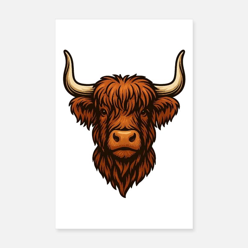 Roter Highland-Rindkopf Illustration Poster 20x30 cm