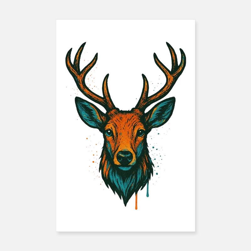 Art néon de tête de cerf Poster 20 x 30 cm