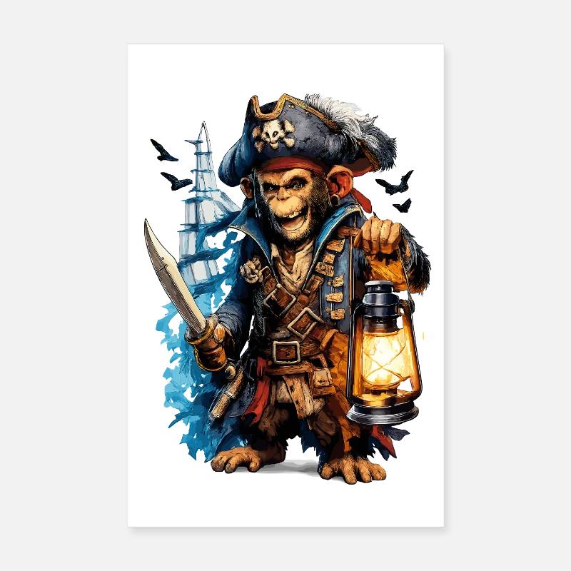 Singe pirate avec lanterne et épée Poster 20 x 30 cm
