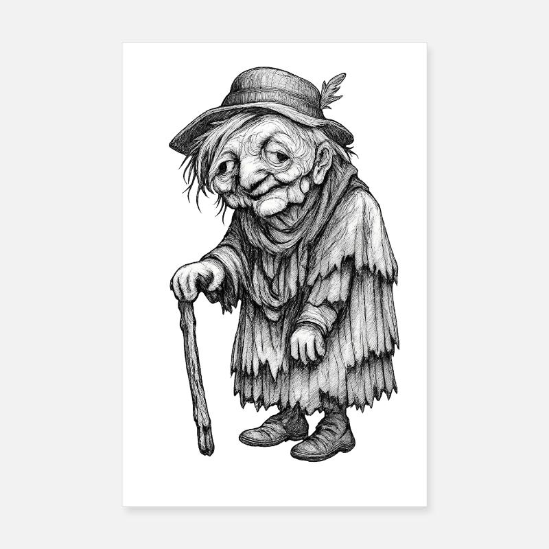Old Wanderer with Staff | Grandma's rags Poster 8" x 12" (20x30 cm)