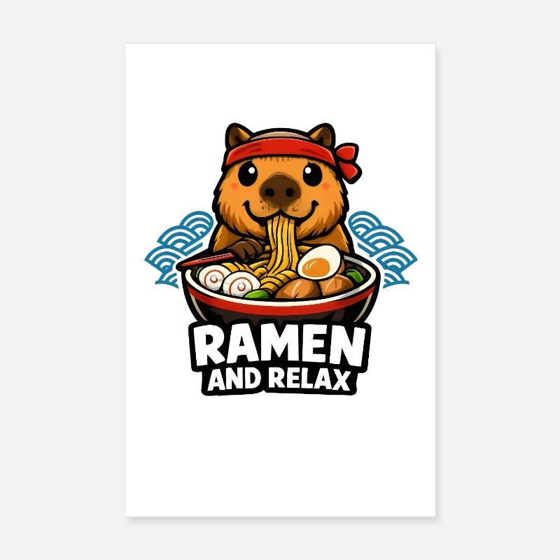 Ramen et capybara relaxant Poster 20 x 30 cm