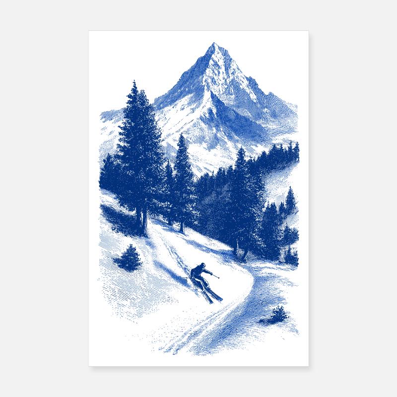 Blauer Gipfelgesicht Silhouette Poster 20x30 cm