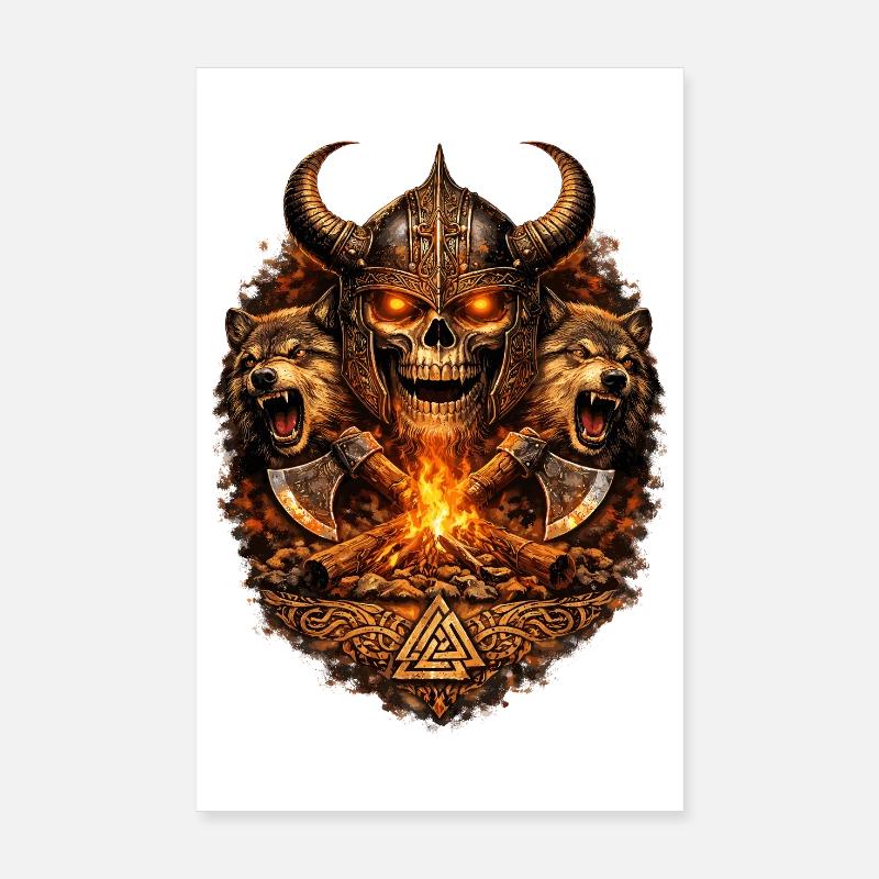 Vikingenschädel Feuerkampf Poster 20x30 cm