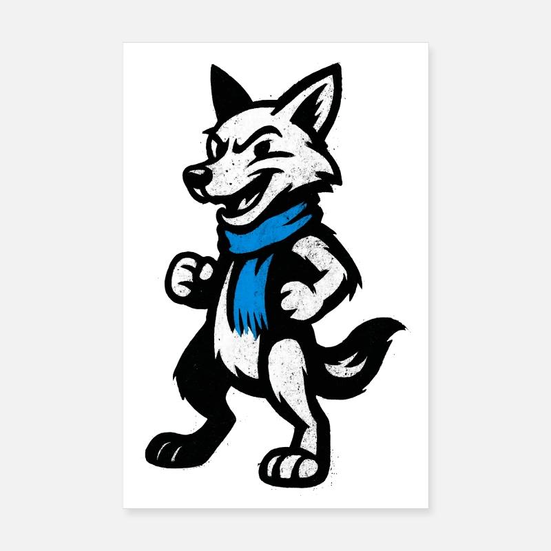Héros loup avec écharpe bleue Poster 20 x 30 cm