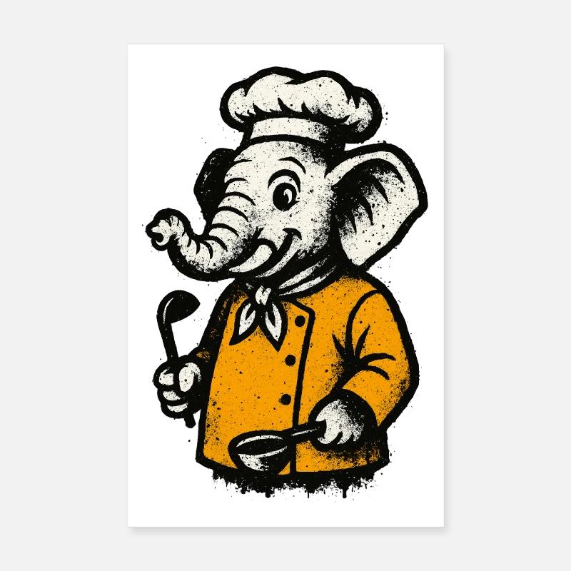Cooking Elephant Chef Poster 8" x 12" (20x30 cm)