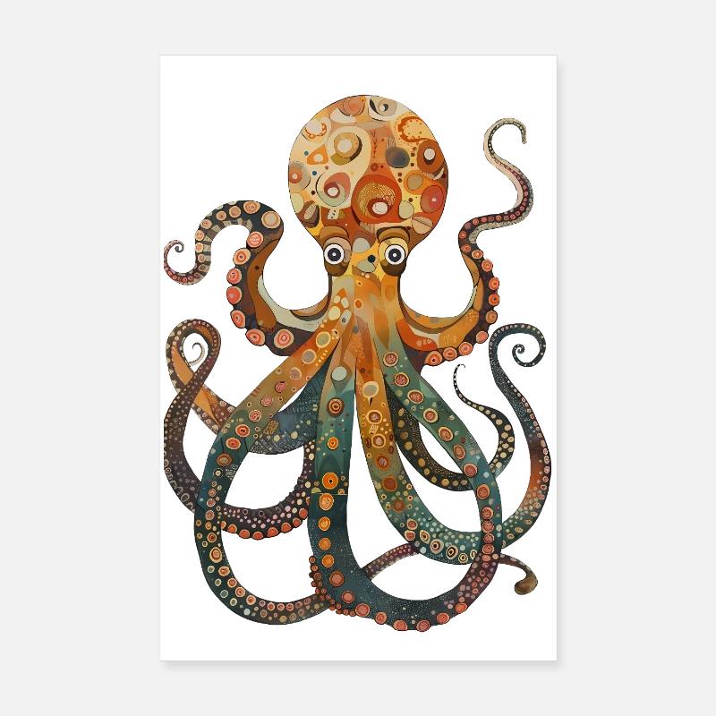 Illustration colorée de pieuvre dans un style rétro Poster 20 x 30 cm