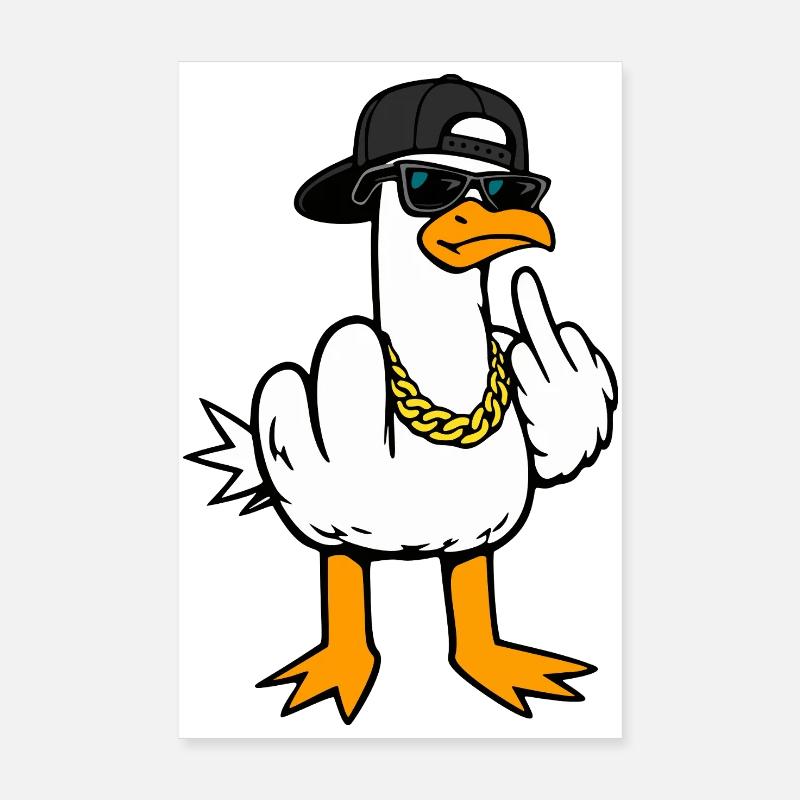 Mouette cool Drôle coquin avec un doigt d’honneur - Poster 20 x 30 cm - blanc