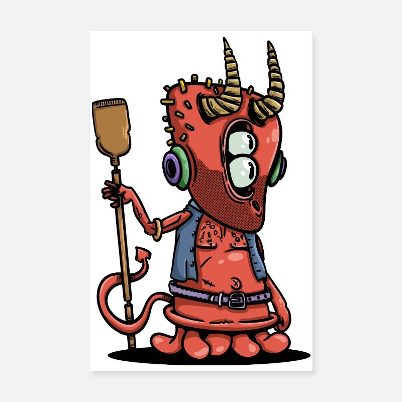 Retro little devil with horns and headphones Poster 8" x 12" (20x30 cm)