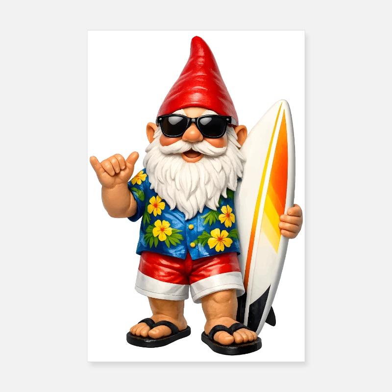 Cooler Gartenzwerg mit Surfbrett Poster 20x30 cm
