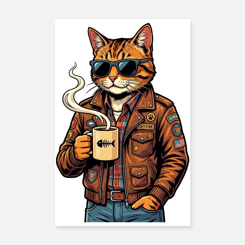 Katzenbiker mit Kaffee Poster 20x30 cm