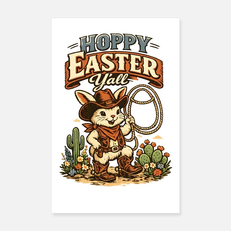 Happy Easter Easter Cowboy Lasso retro Poster 8" x 12" (20x30 cm)