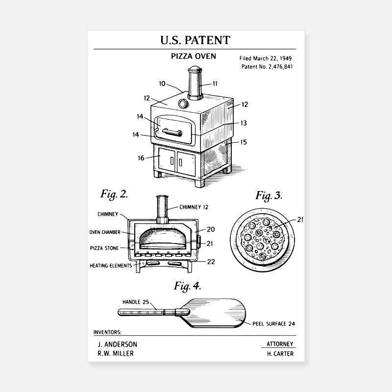 Pizza Oven Patent Blueprint  Poster 8" x 12" (20x30 cm)