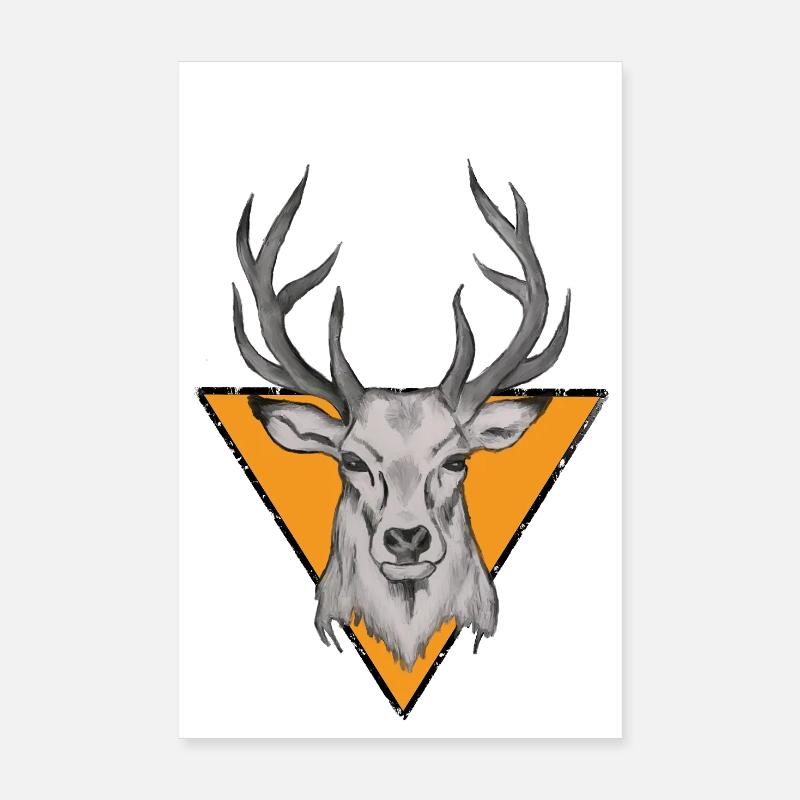 Deer head in orange triangle Poster 8" x 12" (20x30 cm)