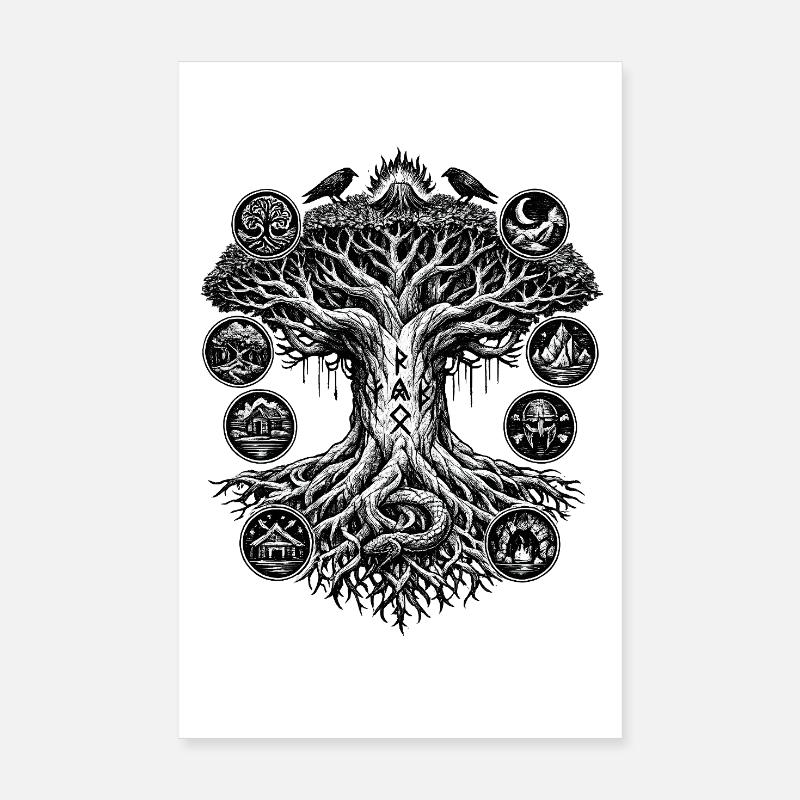 Yggdrasil-Lebensbaum-Wikinger-Design - Poster 20x30 cm - Weiß