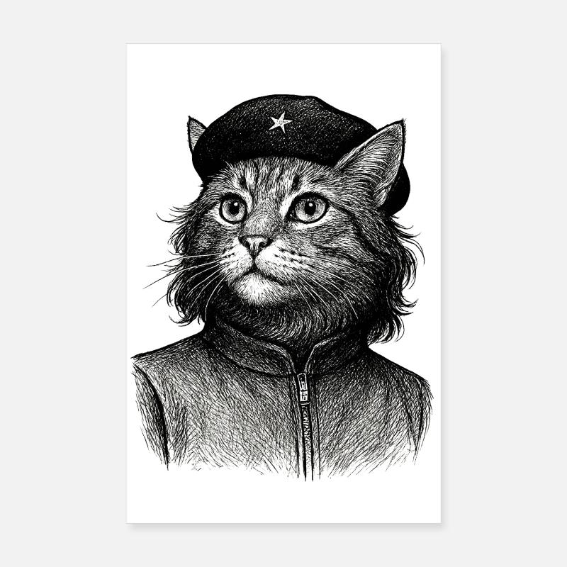 Chat avec béret Poster 20 x 30 cm