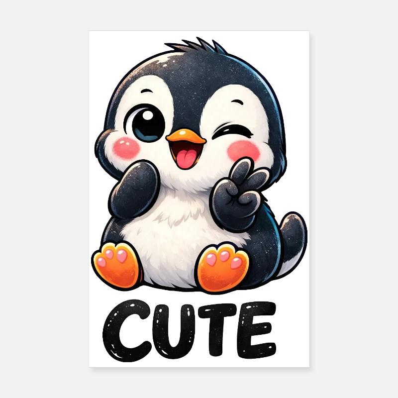Dessin animé mignon timide de pingouin Chibi Peace Poster 20 x 30 cm