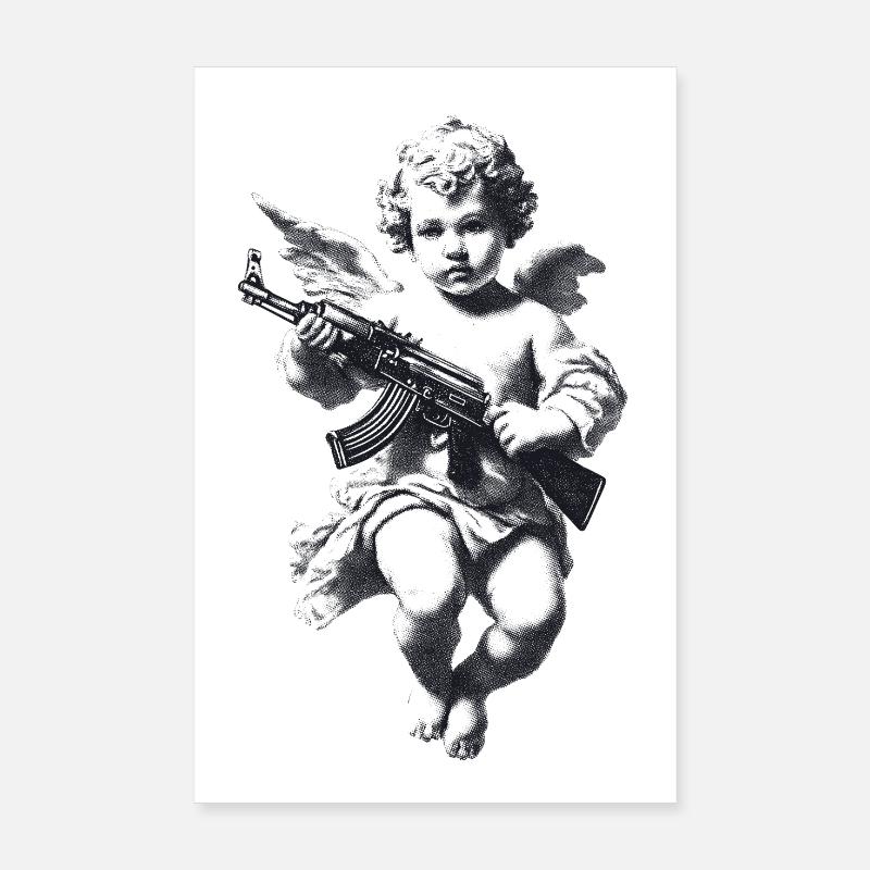 Engel mit Gewehr Silhouette Poster 20x30 cm