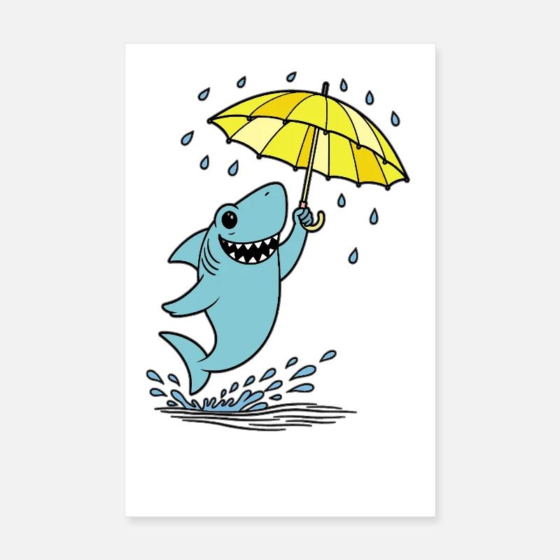 Umbrella shark in the rain Poster 8" x 12" (20x30 cm)