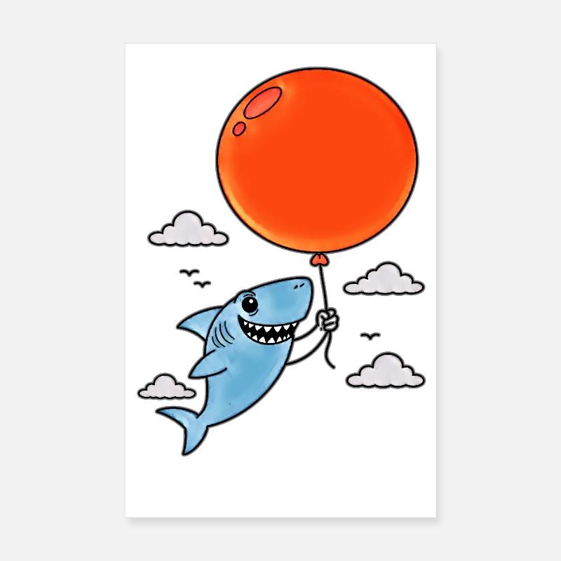Hai mit rotem Ballon - Poster 20x30 cm - Weiß