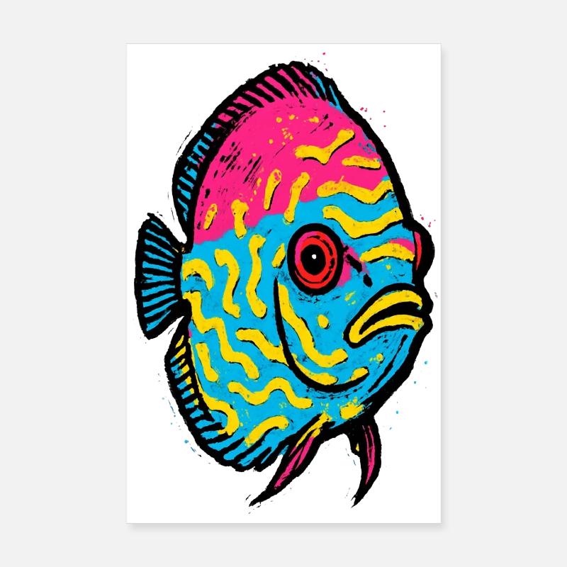 Pop Art Diskusfisch rosa und leuchtend gelb Poster 20x30 cm