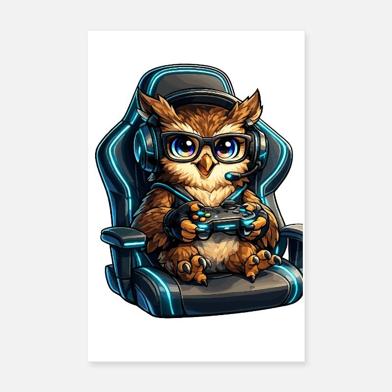 Gamer Eulenheld im Headset Poster 20x30 cm