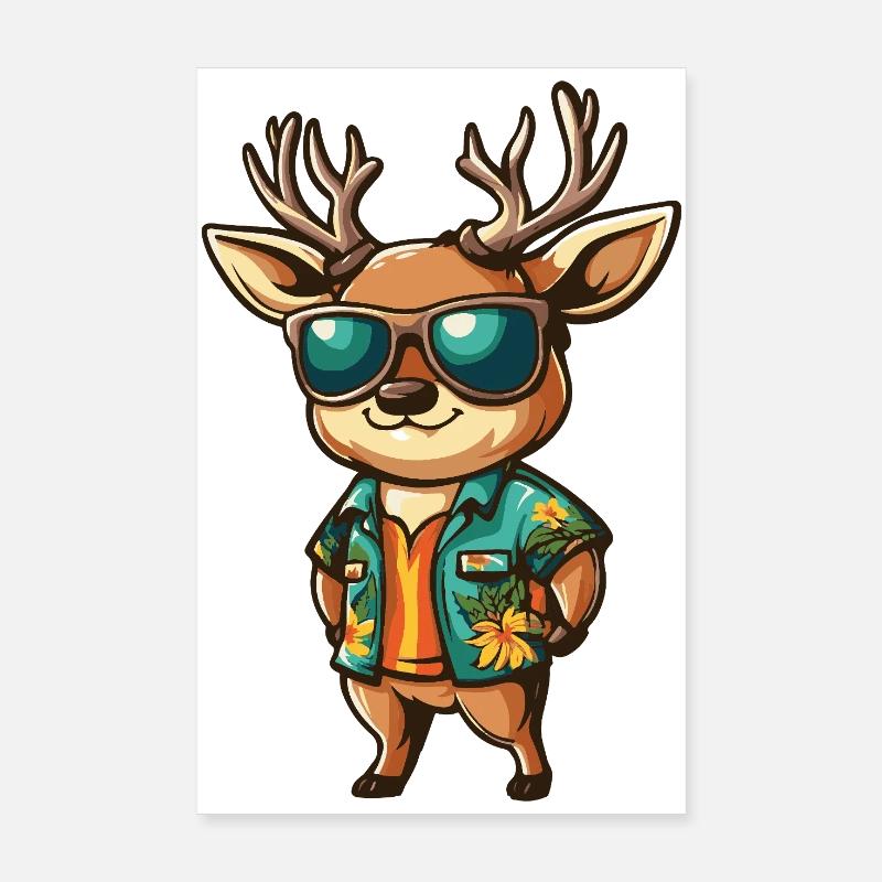 Hirsch Comic Urlaub Poster 20x30 cm