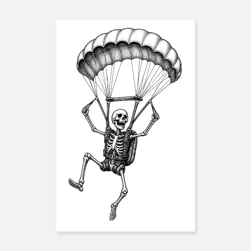 Squelette avec motif d’aventure parachute Poster 20 x 30 cm