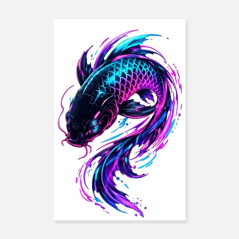 Neon Koi Flow Poster 20x30 cm
