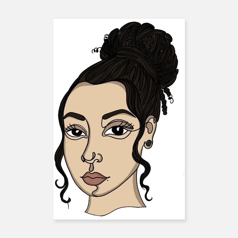 Porträtstil Bun Nasepiercing - Poster 20x30 cm - Weiß