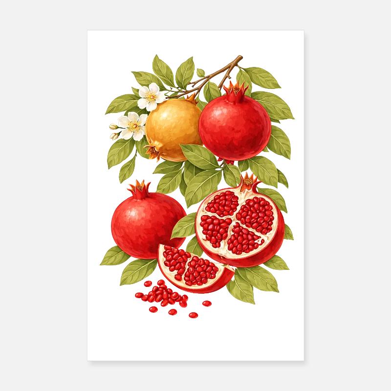 Composition de grenade – Style botanique vintage - Poster 20 x 30 cm - blanc