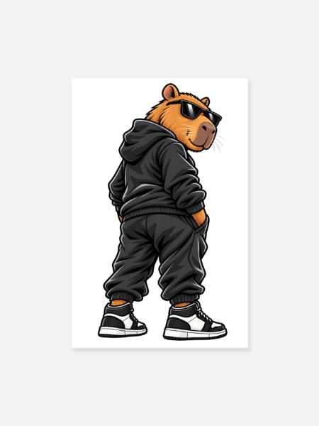 Gangster Capybara im coolen Streetwear Look - Poster 20x30 cm - Weiß - Vorne