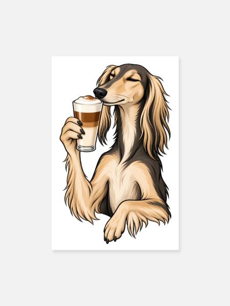 Saluki mit Latte Macchiato - Poster 20x30 cm - Weiß - Vorne