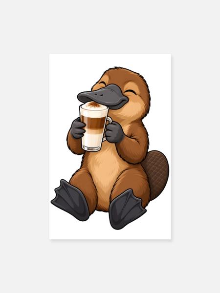 Schnabeltier mit Latte Macchiato - Poster 20x30 cm - Weiß - Vorne