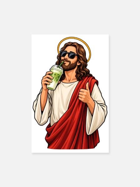 Jesus mit Matcha Latte - Poster 20x30 cm - Weiß - Vorne