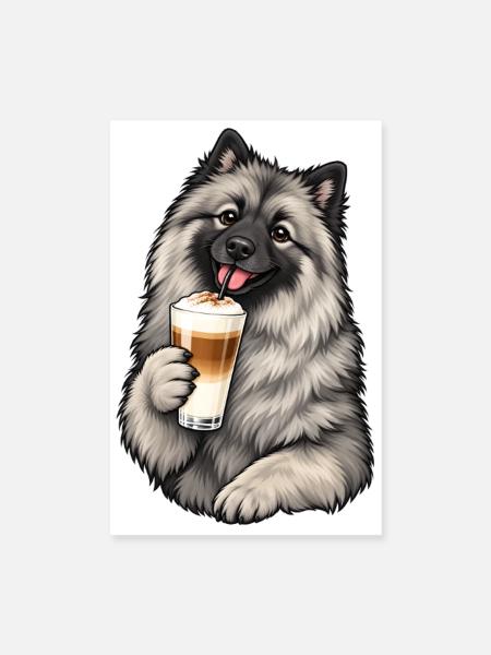 Keeshond mit Latte Macchiato - Poster 20x30 cm - Weiß - Vorne