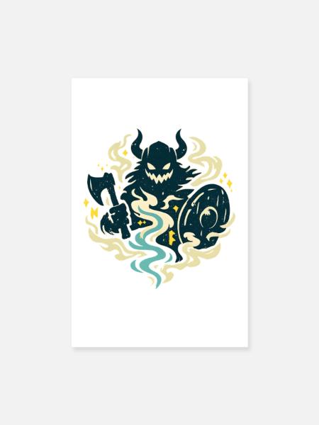 Dämonischer Krieger mit Axt - Poster 20x30 cm - Weiß - Vorne