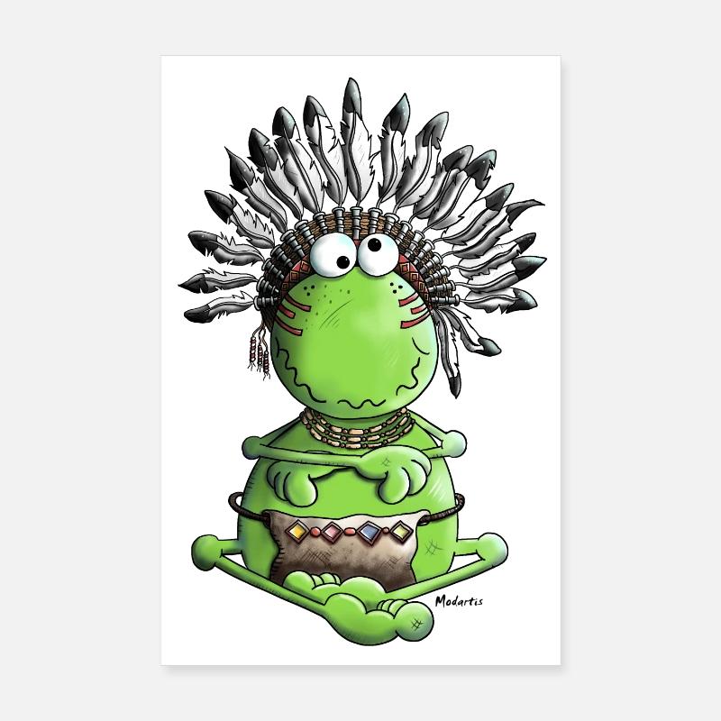 Indian Chieftain - Native - Frog Poster 8" x 12" (20x30 cm)