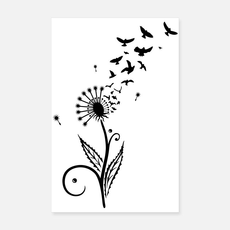 Pusteblume mit Vogelschwarm. Poster 20x30 cm